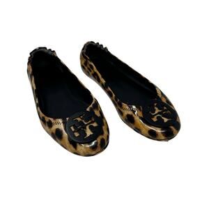 Tory Burch Minnie Leopard Print Patent Leather Travel Ballet Flats Size 7